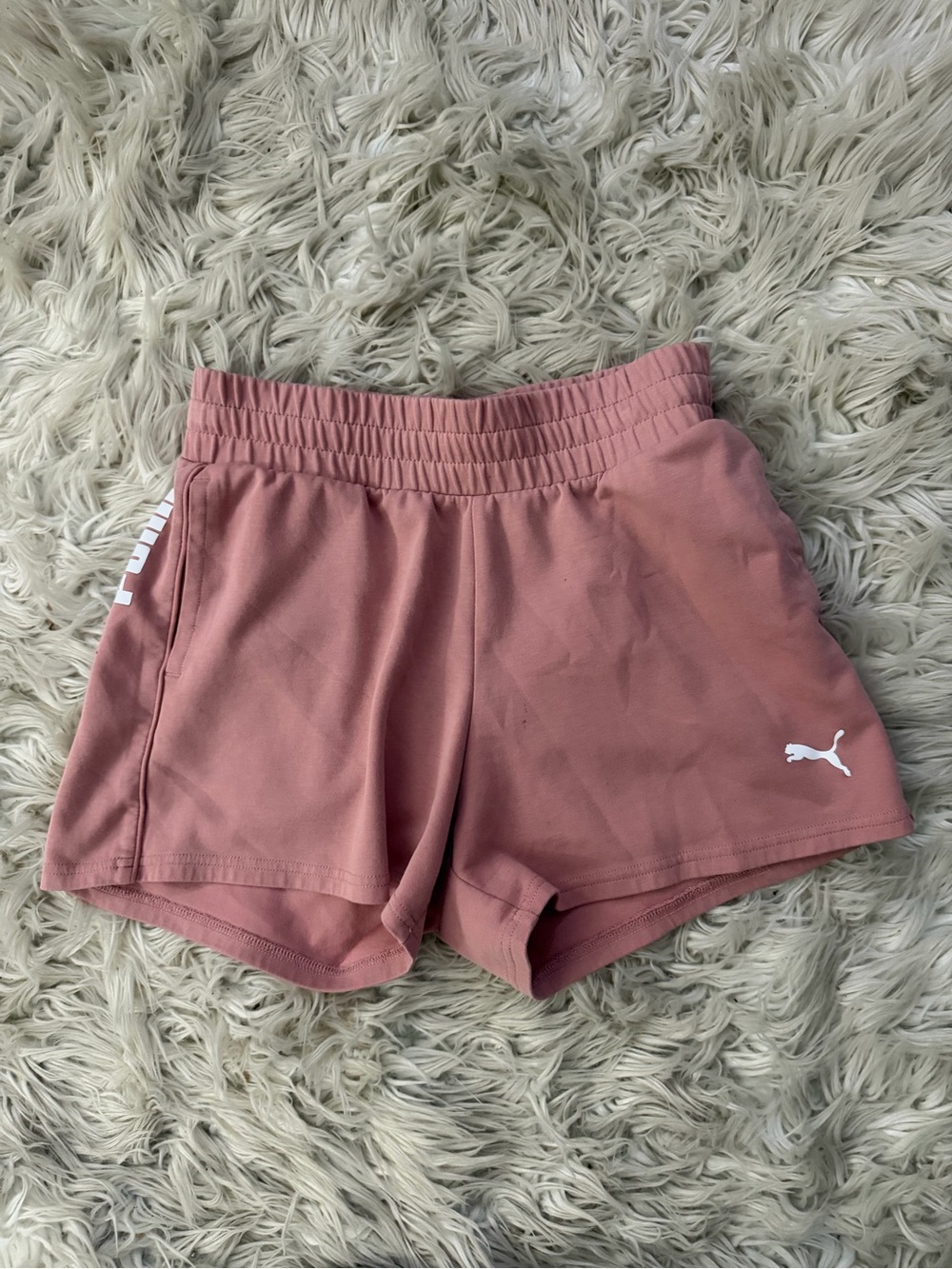 Puma Women's Dusty Rose Athletic Shorts with White Puma Logo